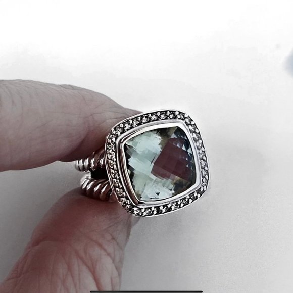 INCLUDES-PAPERWORK David Yurman 11mm Albion Prasiolite & Diamond Ring - Picture 5 of 12
